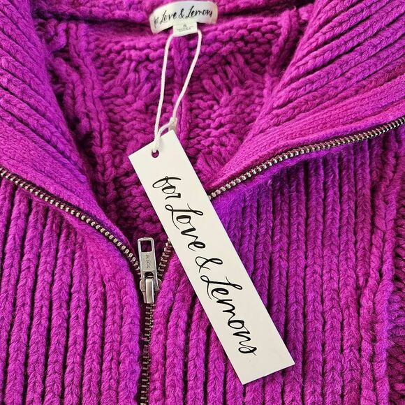 For Love And Lemons Andie Oversized Half Zip Sweater Size Small in Fuscia - Picture 5 of 8